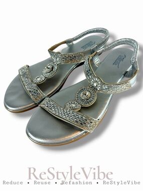 SHIBEVER Women’s Size 41 Sandals Shoes Flats Bling Slip-On Embellished Wedding